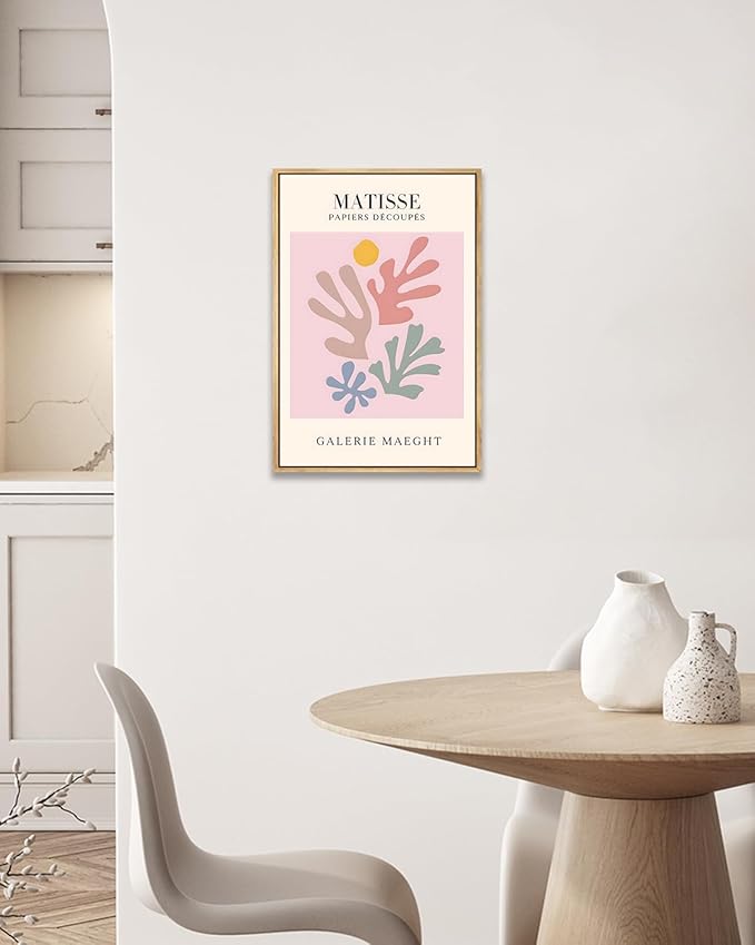 Zzuyi Henri Matisse Pink Framed Wall Art,Abstract Botanical Matisse Canvas Wall Decor,Minimalist Classic Decor Aesthetic for Living Room,Bedroom,Bathroom 12x16in