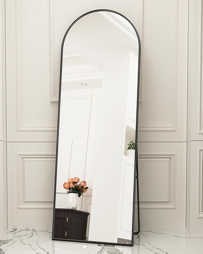 Antok 65" x22” Arched Full Length Floor Mirror, Black Aluminum Frame, Free Standing/Wall Mount/Leaning for Bedroom, Living Room, Dressing Room