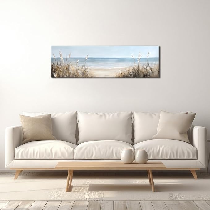 Large Abstract Ocean Wall Art Beach Picture Coastal Room Decor Seaside Landscape Wall Decor Nautical Canvas Prints Poster Seascape Painting for Living Room Bathroom Vintage Nature Sea Artwork Decorations 14x48"