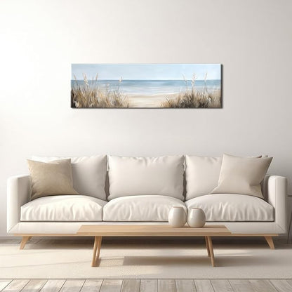 Large Abstract Ocean Wall Art Beach Picture Coastal Room Decor Seaside Landscape Wall Decor Nautical Canvas Prints Poster Seascape Painting for Living Room Bathroom Vintage Nature Sea Artwork Decorations 14x48"