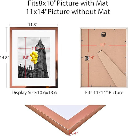 Picture Frames 11x14 Set of 6, Distressed rose gold Photo Frame, Display Pictures 8x10 with Mat or 11x14 Without Mat, Washed Farmhouse Frame
