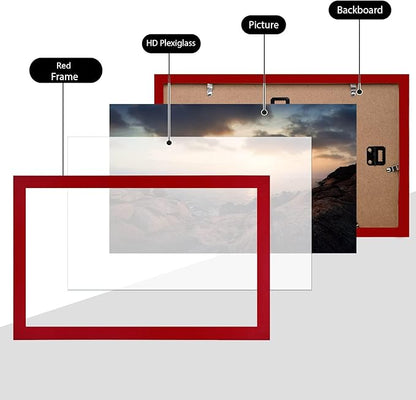 KINLINK 8.5x14 Picture Frames Red, Solid Wood Frames with Acrylic Plexiglass for 8.5x14 without Mat, Tabletop and Wall Display Photo Frame, 4 Pack