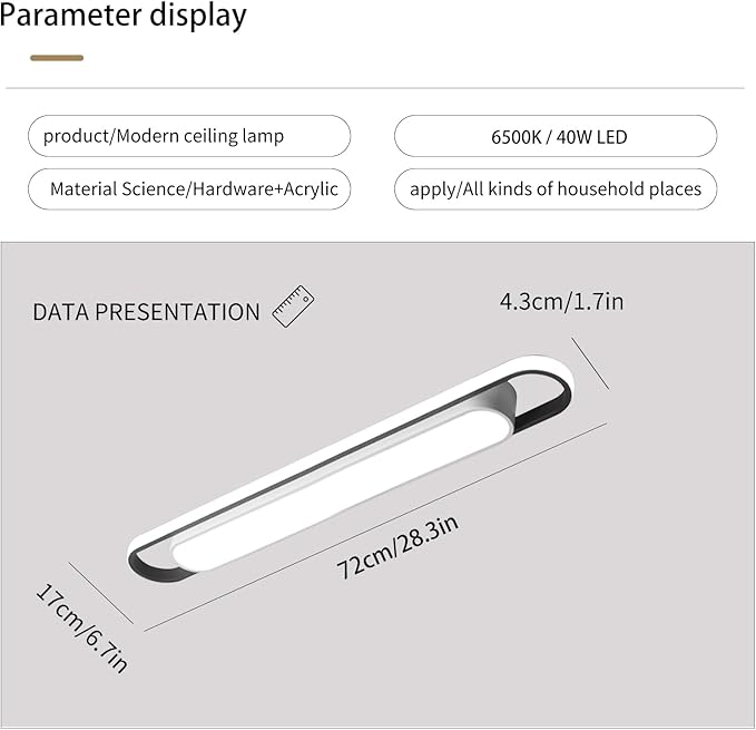 Modern LED Ceiling Light,28.3" Flush Mount Ceiling Lamp,40W 6500K Linear Metal Ceiling Chandeliers Lighting Fixture for Laundry Garage Kitchen Bedroom Dining Room Hallway Closet Aisle