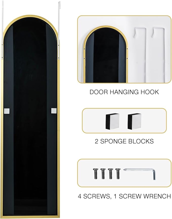 ITSRG Full Length Mirror Door Hanging, Door Mirror, Over The Door Mirror Full Length, 50"x16" Bathroom Door Mirror, Long Mirror for Bedroom Living Room Locker Room (Gold)