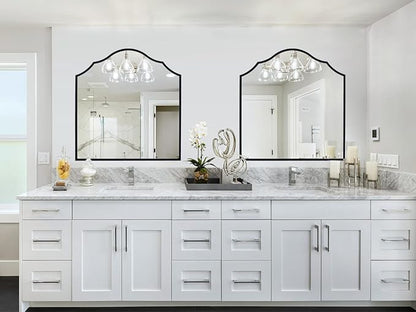 32"x30" Vanity Mirror for Wall, with Black Arched Decorative Metal Frame, Scalloped Entryway Mirror for Bedroom, Bathroom, Living Room