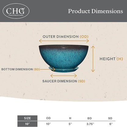 Classic Home and Garden by Growscape Rosie Modern Planter w/Drainage - Contemporary Planter Bowls - Shallow Round Vases for Small Plants - Versatile Indoor & Outdoor Pots (10” Earth)