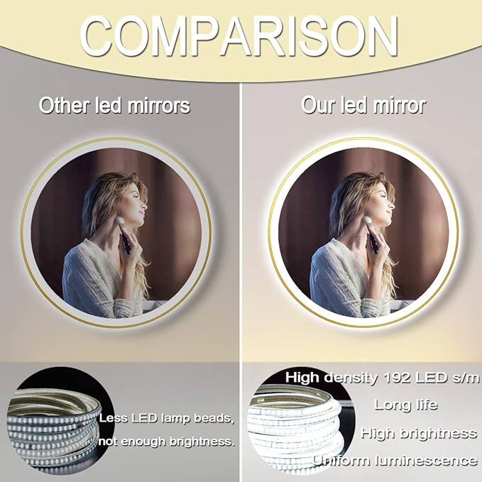 30 Inch Gold Bathroom Round LED Mirror with Lights Gold Frame Round Lighted Mirror for Bathroom Wall Round Vanity Lighted Mirrors 3 Color Dimmable Anti Fog Bathroom Circle Light up Smart Mirror