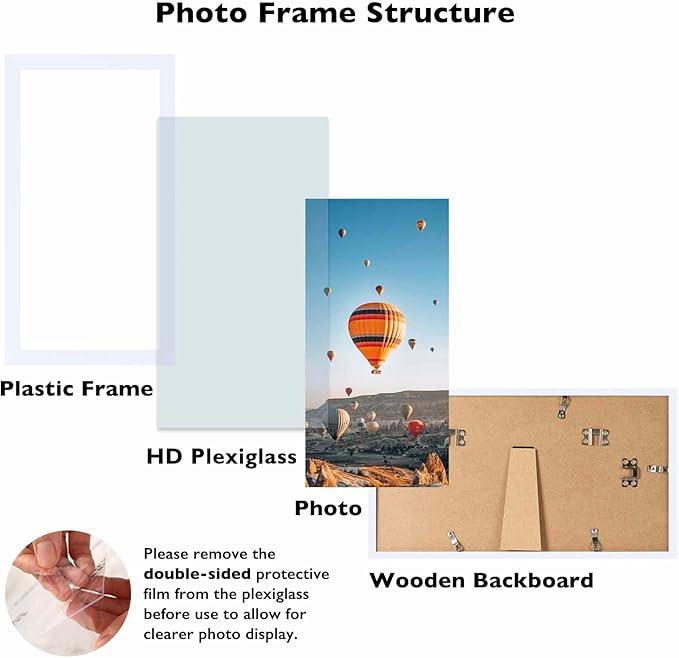 JCJMY 6x12 White Picture Frame Set of 6, Horizontal and Vertical Formats for Wall Hanging, 6 x 12 Wall Gallery Poster Photo Frames with Shatter Resistant Plexiglass, 6 Pack, White