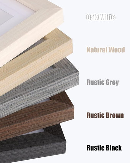 Egofine 8x8 Picture Frames Made of Solid Wood with Plexiglass, Display Pictures 4x4/6x6 with Mat or 8x8 Without Mat Set of 4 for Tabletop and Wall Mounting, Rustic Black
