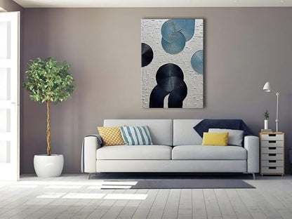 Slyart Blue and Black Abstract Textured Wall Art, Hand-Painted 3D Oil Paintings on Canvas Wall Art 40x28 inch Contemporary Art