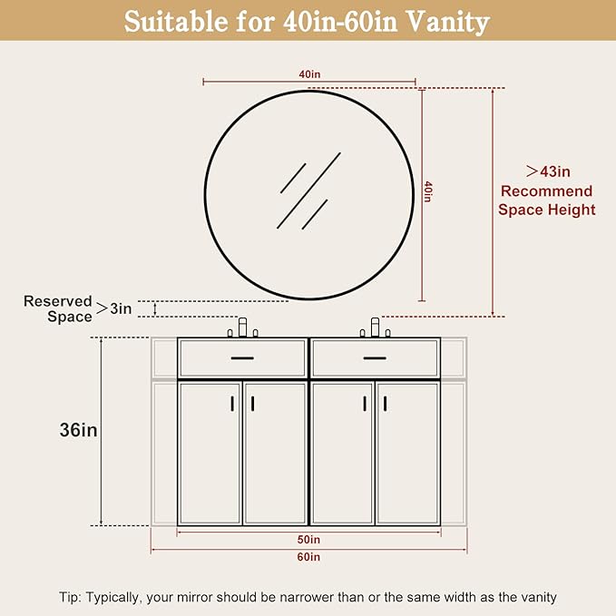 WallBeyond Round Wood Mirror, 40" Round Modern Decoration Large Circle Wall Mirror for Bathroom Living Room Bedroom Entryway, Walnut