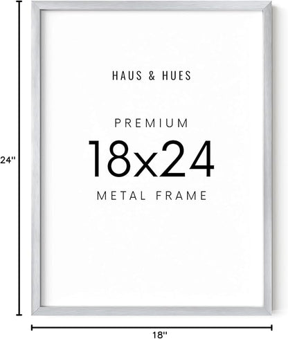 HAUS AND HUES 18x24 Silver Picture Frame - Modern Aluminum Wall Display - Shatterproof Plexiglass, Vertical & Horizontal Hanging (18x24 in, Silver)