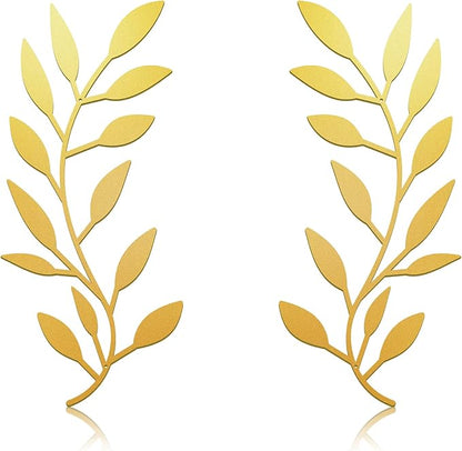 Zhengmy 2 Pieces Metal Tree Leaf Wall Decor Vine Olive Branch Leaf Wall Art Living Room, Hallway Wall Decor Outdoor Decoration(Gold)