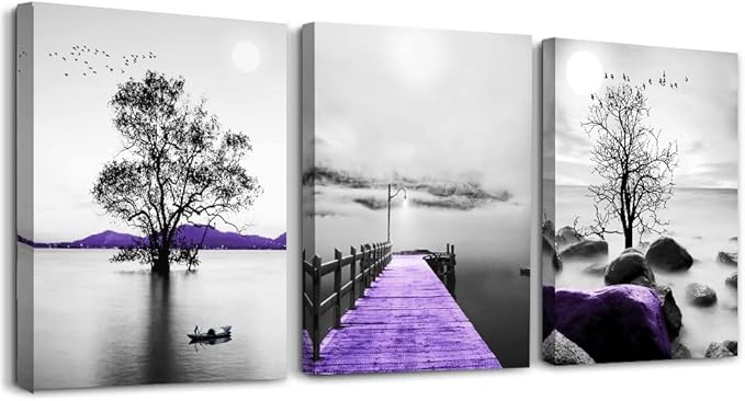 DZRWUBHS Canvas Wall Art For Living Room, Bedroom, Office: 3-Piece Modern Black And White Scenery Painting