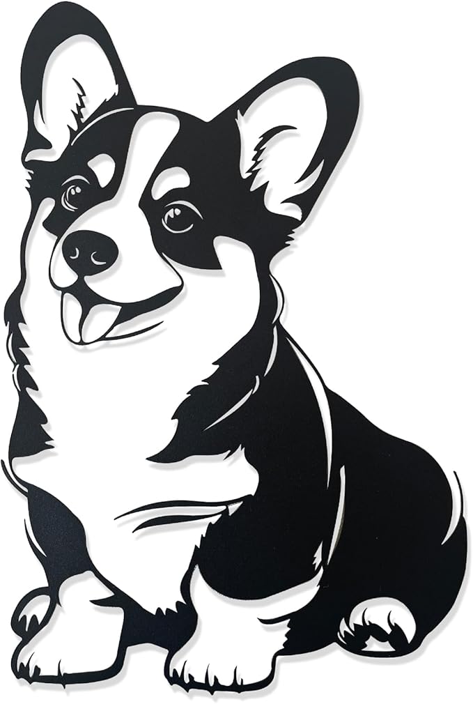 Corgi Metal Wall Décor,Gifts for Corgi Lovers,7x11"Lovely Black Decorations,Unique Iron Dog Statue,Dog Room Decor, Cartoon Animal 3d Wall Art for Bedroom,LivingRoom,Garden,Cafe,Outdoor Wall Hanging Decor