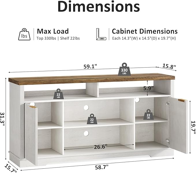 Modern TV Stand for TVs Up to 65 Inch, Fluted Entertainment Center with Storage Cabinet, TV Media Console Table with Adjustable Shelves for Living Room Bedroom, Brown + White
