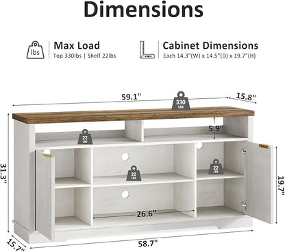 Modern TV Stand for TVs Up to 65 Inch, Fluted Entertainment Center with Storage Cabinet, TV Media Console Table with Adjustable Shelves for Living Room Bedroom, Brown + White