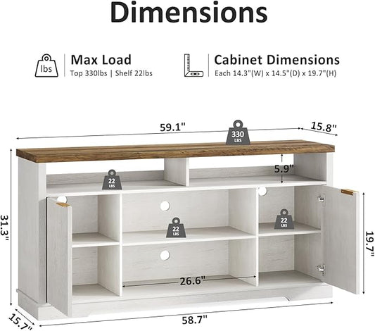Modern TV Stand for TVs Up to 65 Inch, Fluted Entertainment Center with Storage Cabinet, TV Media Console Table with Adjustable Shelves for Living Room Bedroom, Brown + White