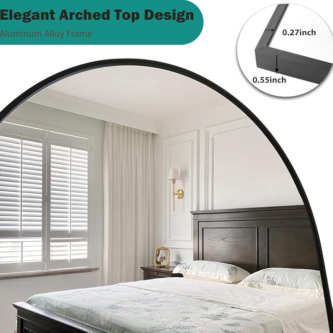 57"x20" Arched Full Length Mirror, Full Floor Mirror with Stand, Large Full Body Mirror, Wall Mirrors for Bedroom Living Room, Aluminum Frame (Black)
