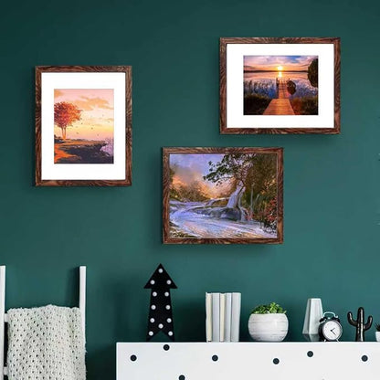 SESEAT 11x14 Picture Frames, Display Pictures 8x10 With mat or 11x14 Prints Without Mat, Wall Mounting, Brown, 6PCS