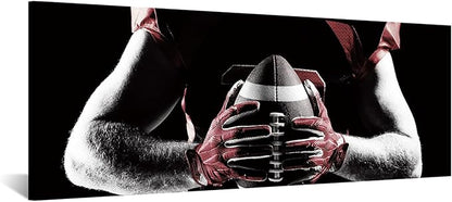 KREATIVE ARTS 20x55 American Football Rugby Canvas Wall Art: Black, White & Red Sports Painting Poster, Framed Gym Picture Print for Home Office, Men Cave Decor, Sport Fan Gift