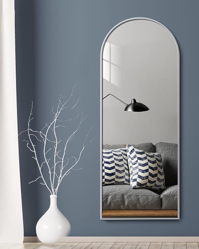 Rowjut Floor Mirror Arched Full Length Mirrors, Mirror Full Length Standing Hanging or Leaning Against Wall, 59"x18" Large Full Body and Wall Mounted Mirror for Bedroom Living Room, Silver