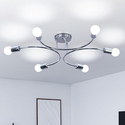 FRIXCHUR 6-Light Sputnik Chandelier, Sliver Mid-Century Modern Semi Flush Mount Ceiling Light, Metal Fixture with E26 Sockets for Bedroom, Living Room, Kitchen (Bulbs Not Included)