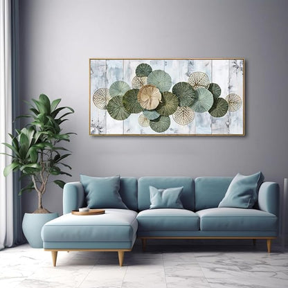 Wall Art Simple Wall Decor Green Canvas Painting Abstract Wall Art for Bedroom Living Room Dining Room Home Office Decor 24"x48" with Framed