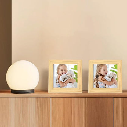 Egofine 4x4 Picture Frames Set of 4, Made of Solid Wood Covered by Plexiglass Display 4x4 for Table Top Display and Wall Mounting Photo Frame, Natural Wood