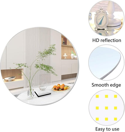 16'' Round Wall Mirror Circle Self Adhesive HD Large Glass Circle Mirror Tile for Wall, Bathroom, Bedroom, Living Room, Door etc