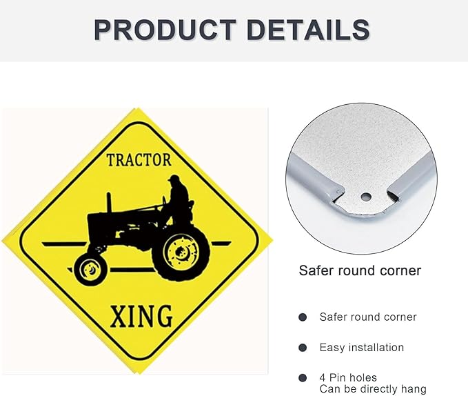Funny Metal Warning Farmer Tractor Crossing XING Tin Sign Wall Décor Man Cave Bar Farm 12 X 12 Inch