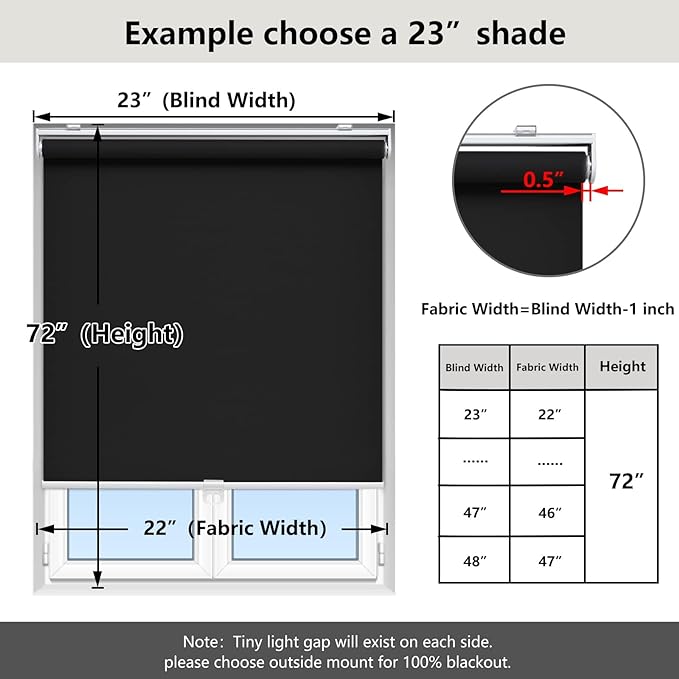 AOSKY Cordless Roller Shades Blackout Blinds for Windows Room Darkening Rolled Up Shades with Spring System, UV Protection Window Shades Door Blinds for Home and Office (41" W x 72" H, Black)