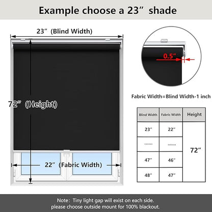 AOSKY Cordless Roller Shades Blackout Blinds for Windows Room Darkening Rolled Up Shades with Spring System, UV Protection Window Shades Door Blinds for Home and Office (41" W x 72" H, Black)