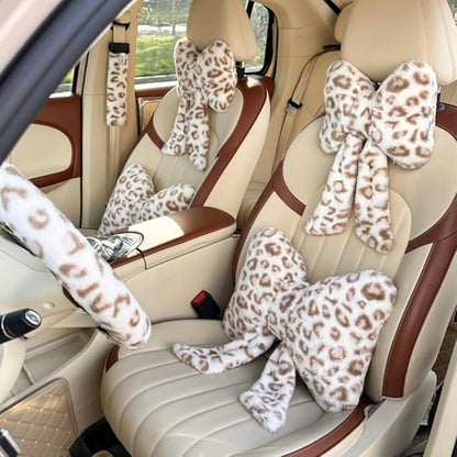 2 Pack Cute Leopard Print Bow Throw Pillows Furry Cheetah Bownote Plush Pillow Decor Bow Lumbar Suffed Pillow for Home Living Room Bedroom Bed Couch Cushion