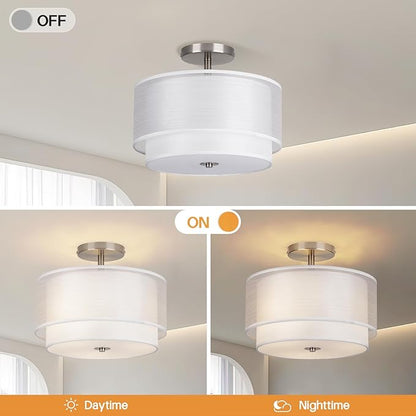 Semi Flush Mount Ceiling Light Fixture,Bedroom Ceiling Lights,12.6'' Light Fixtures Ceiling Mount,Drum Light Fixture,3-Light Modern Close to Ceiling Lamps for Living Room Dining Room Kitchen Entryway