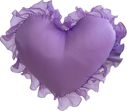 MOJUN Heart Pillow, Soft Heart Shaped Pillow with Ruffles Decorative Throw Pillows for Sofa Bed Chair Cute Room Decor Heart Shaped Throw Pillow Cushion for Floor Living Room Bedroom, Purple