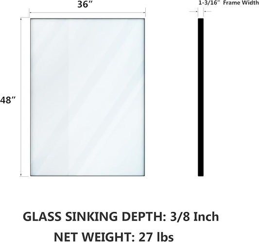VocalStar Black Bathroom Mirror for Wall, 48 x 36 Inch Large Square Corner Rectangle Metal Framed Bathroom Vanity Mirrors Modern Farmhouse, 1/4-inch Shatterproof Glass | Ultra-Flush Hanging