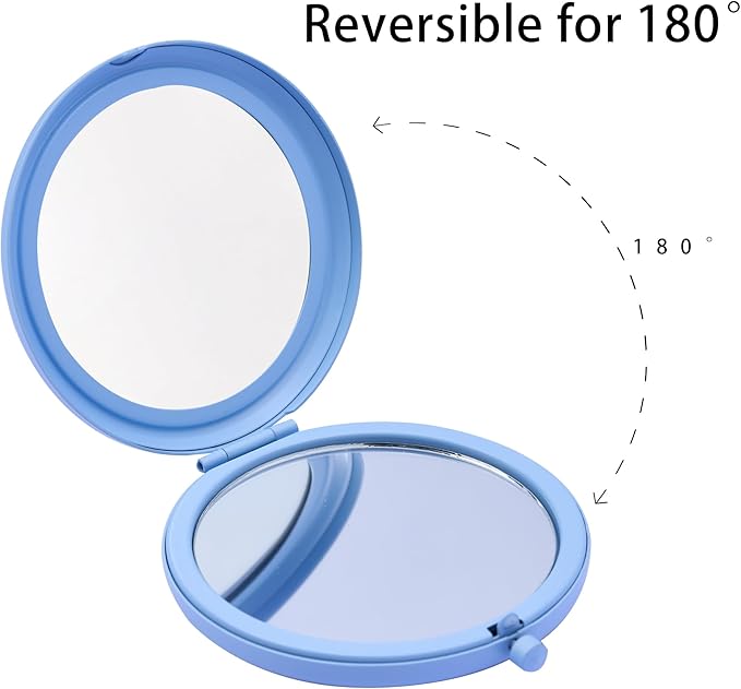 Compact Mirror for Purse, Metal Round Shell, Double-Sided 1X/2X Magnifying, Portable Travel Small Makeup Mirror, Mini Pocket Mirror, Baby Blue, 4 Packs