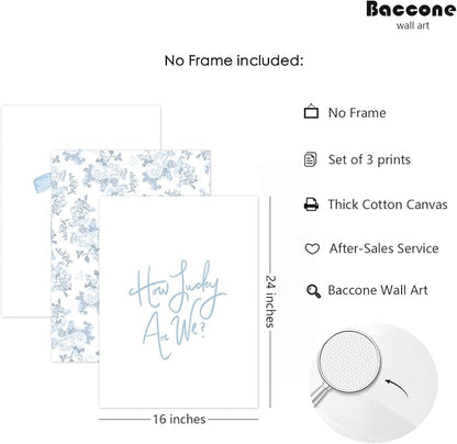 Baccone Blue Bow Wall Art Floral Canvas Wall Decor Coquette Flower Wall Art Trendy Aesthetic Poster Girly Preppy Pictures Blue Floral Prints for Living Room Bathroom 16x24 Inch Unframed Set of 3