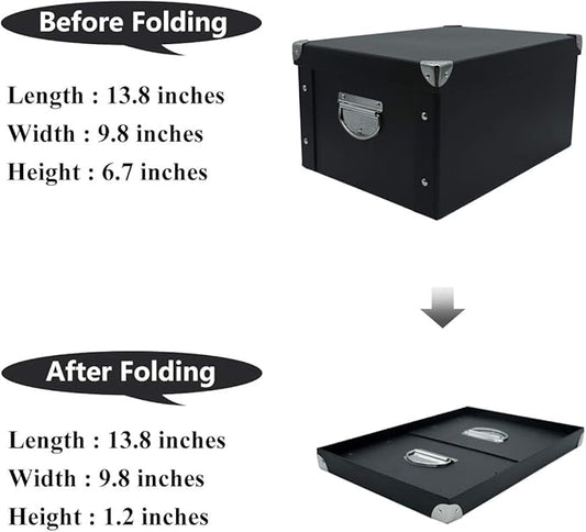GUOZI Collapsible Storage Box, Decorative Memory Box with Lid & Metal Reinforced Corners, Organizer Gift Box for Keepsake Toy Photos Office Nursery Wardrobe Bookshelf (2Pcs-Black, 35 * 25 * 17.5cm)