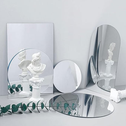 7.87" Round Wall Mirror Tile Self Adhesive Acrylic Mirror Sheet Sticker for Bathroom, Bedroom, Door, Home Decor