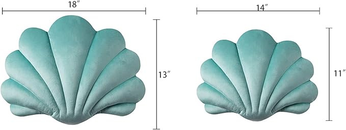 Ashler 3D Throw Pillows Shell Shaped Accent Throw Pillow, Soft Velvet Insert Included Cushion for Couch Bed Living Room, Pack of 1, Turquoise, 18 X 13 inches