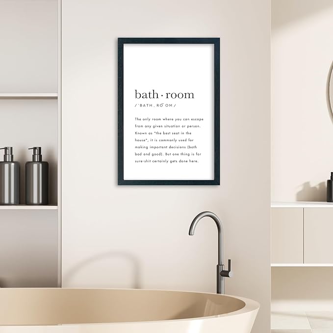 YWMZYKJGS Bathroom Quotes Wall Decor 16"×11" for Toile Restroom Rules Sign Funny black and white Restroom Quotes Modren Bathroom Wall Hanging Art (Black)