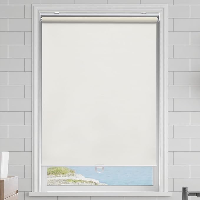 Cordless Roller Shades Blackout Blinds for Windows Room Darkening Rolled Up Shades with Spring System, UV Protection Window Shades Door Blinds for Home and Office (59" W x 72" H, Ivory)