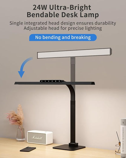 24W LED Desk Lamp, 112 High-Bright Eye-Caring Architect Light, 3000K-6000K Stepless Dimmable Touch Control, Weighted Metal Base, Auto-Dimming & Memory Function for Home Office, Reading, Gaming, Black