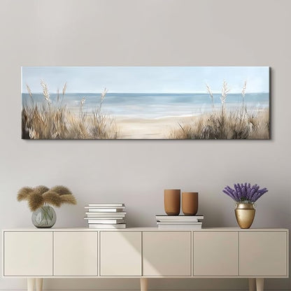 Large Abstract Ocean Wall Art Beach Picture Coastal Room Decor Seaside Landscape Wall Decor Nautical Canvas Prints Poster Seascape Painting for Living Room Bathroom Vintage Nature Sea Artwork Decorations 14x48"