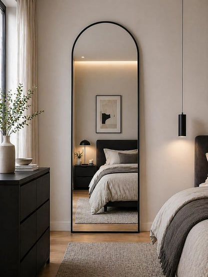 Full Length Mirror, Arched Floor Mirror Freestanding, Floor Standing Full Body Mirror with Stand for Bedroom, Hanging Mounted for Living Room Cloakroom