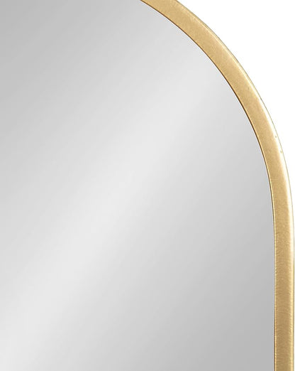 Kate and Laurel Estero Modern Metal Oval Mirror with Rounded Shelf; 11 x 25; Gold; Decorative Modern Glam Capsule Shelf Mirror for Storage and Display