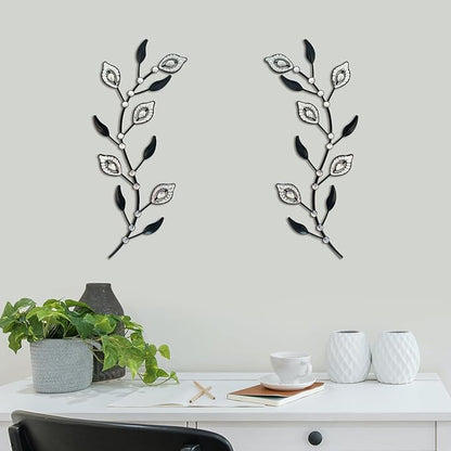 sxnzequnze 2 Sets Leaf Wall Art for Home Metal Bling Rhinestones Ready to Hang Tree Branch Leaves Olive Vine Wrought Iron Hanging Sculpture Pieces Wall Decor Pcs - 16.5in