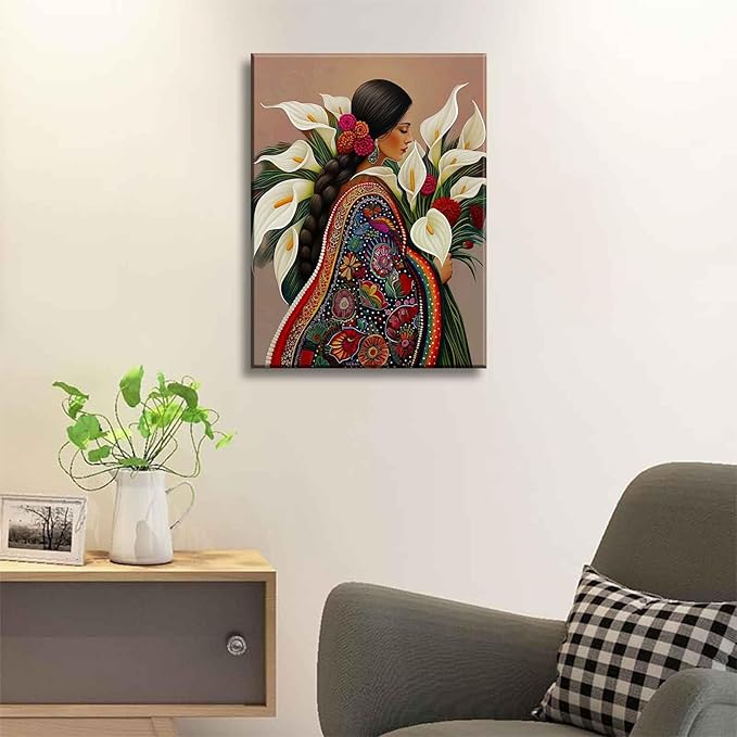 Calla Lily Canvas Wall Art Mexican Vintage Flower Decor painting Pictures Girls White Floral Plant Posters Prints for living room Bathroom Bedroom Office Hallway Home Decoration